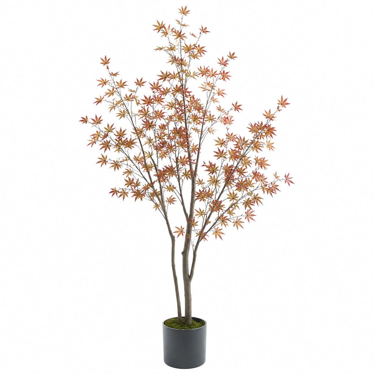 Arbre artificiel érable 210 cm feuillage rouge orange en plastique pour décoration intérieure