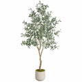 Arbre artificiel olivier 180 cm feuillage vert en plastique avec pot rond décoratif