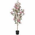 Arbre artificiel fleuri 180 cm en plastique rose et vert décoration intérieure