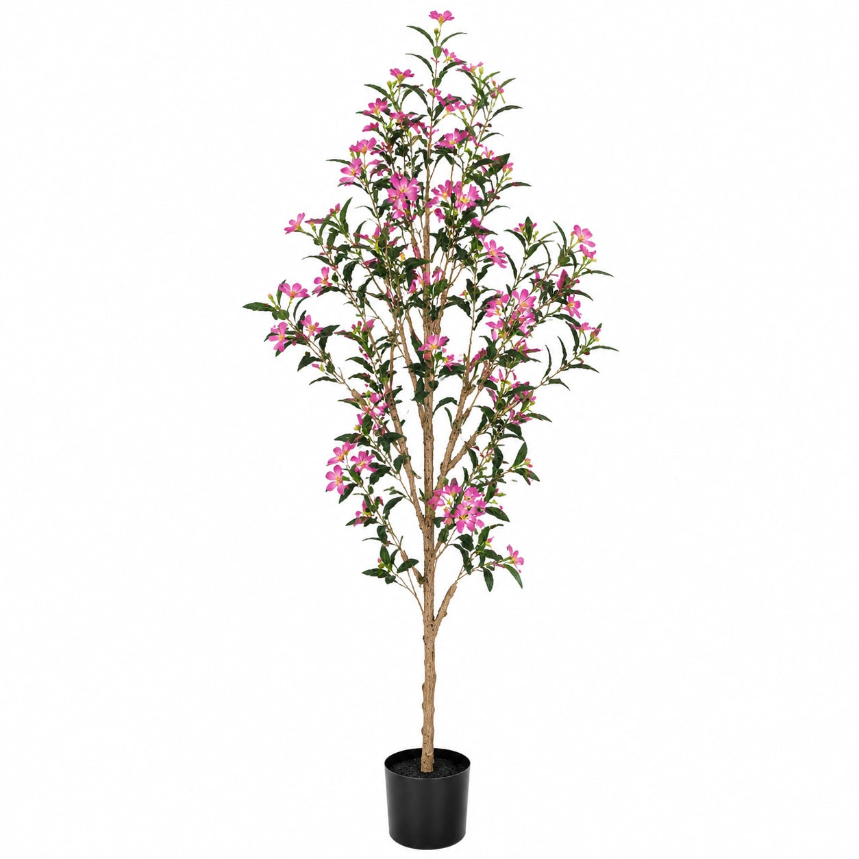 Arbre artificiel fleuri 180 cm en plastique rose et vert décoration intérieure