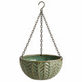 Jardinière suspendue Ø25 cm en céramique vert patiné avec chaînes métalliques pour plantes