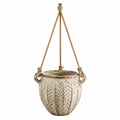 Pot de fleurs suspendu diamètre 20 cm en céramique beige avec corde style rustique