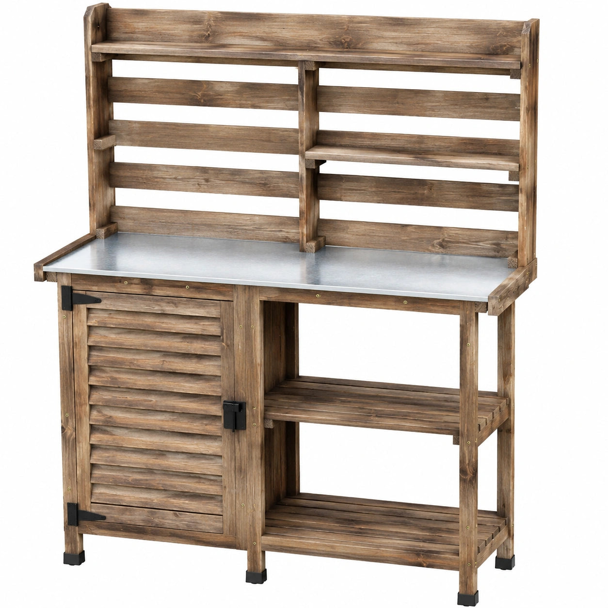 Table de rempotage 120 x 50 x 165 cm en bois brun avec plateau métallique et rangement extérieur