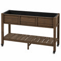 Bac potager surélevé 112 x 51 x 92 cm en bois brun à roulettes avec étagère de rangement