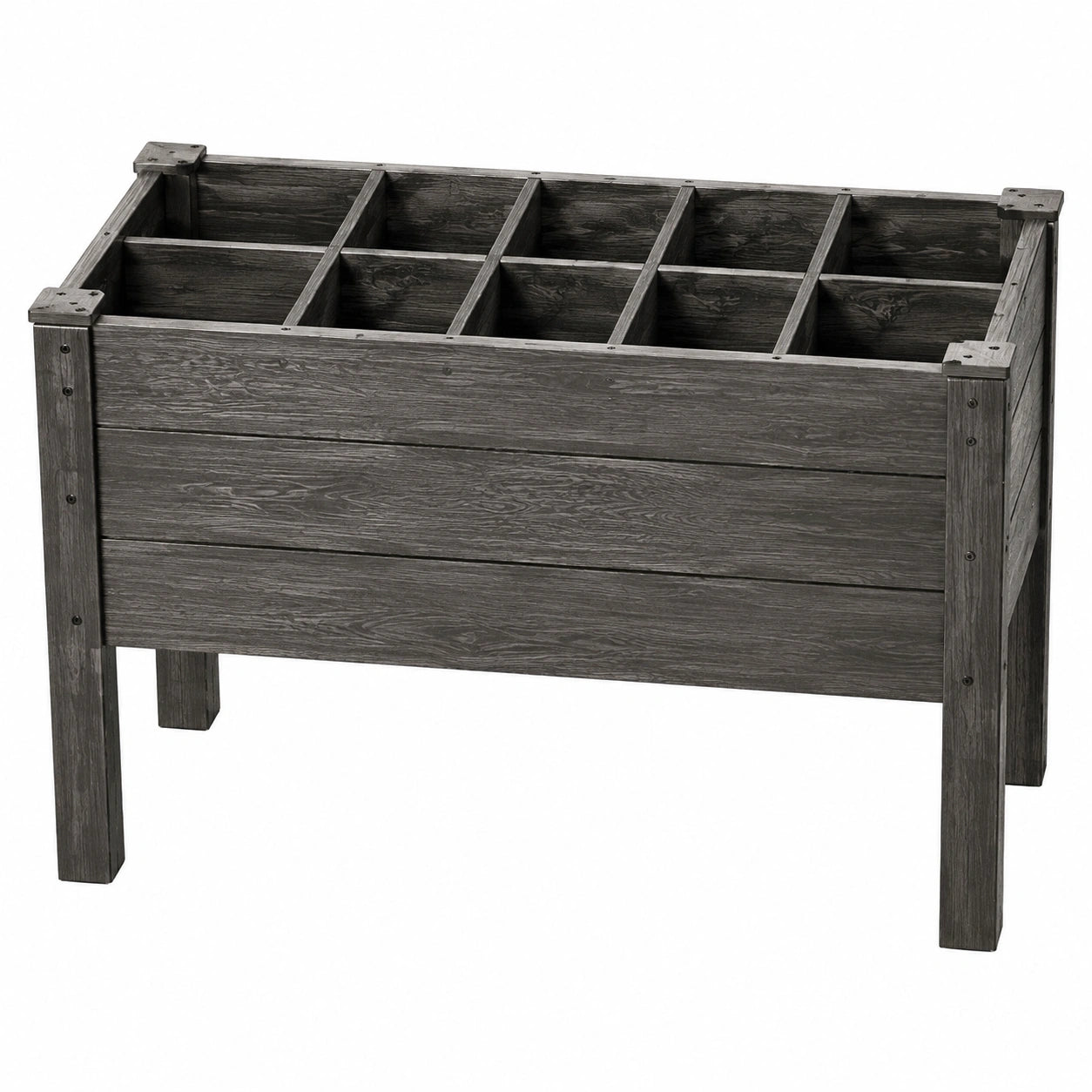 Jardinière surélevée 120 x 60 x 80 cm en bois gris avec compartiments de culture