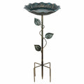Bain d'oiseaux sur pied Ø 35 cm métal vert bronze style feuille pour jardin