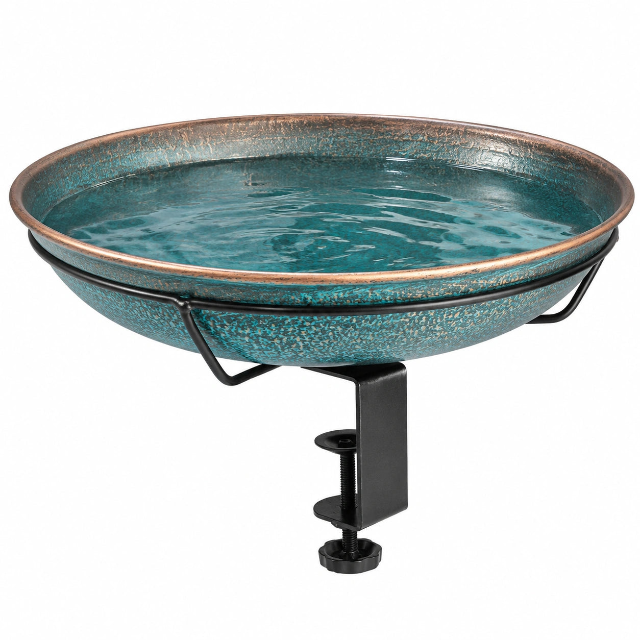 Bain d'oiseaux 35 cm en céramique turquoise à pince pour jardin