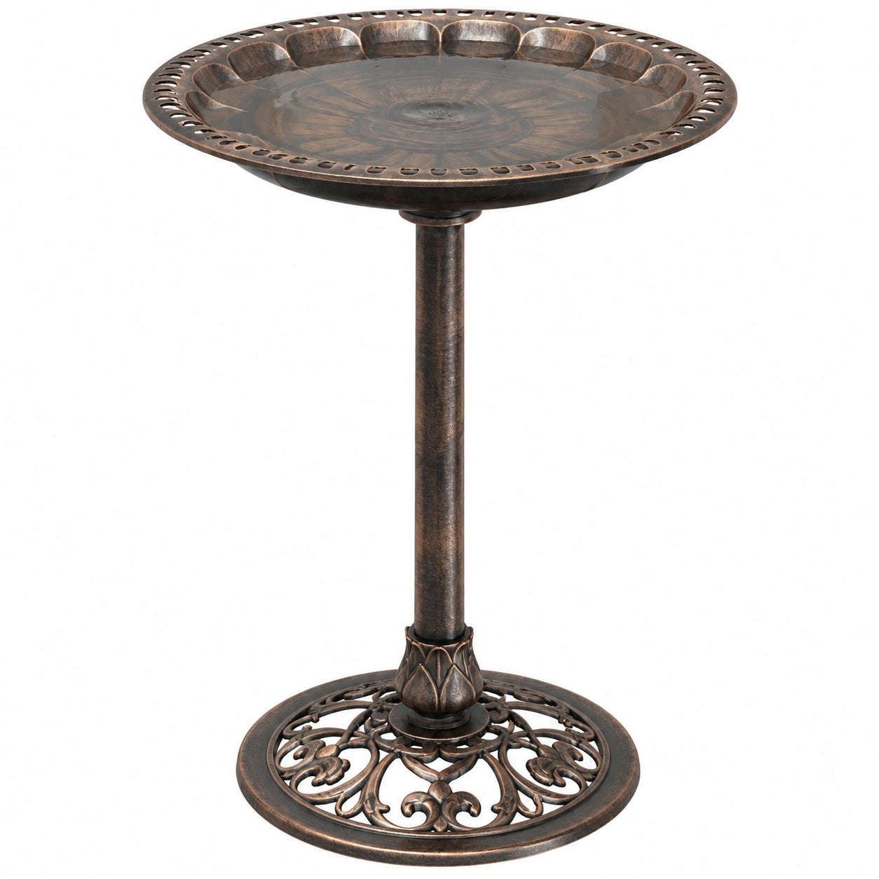 Bain d'oiseaux sur pied Ø 50 cm en métal bronze style classique pour jardin