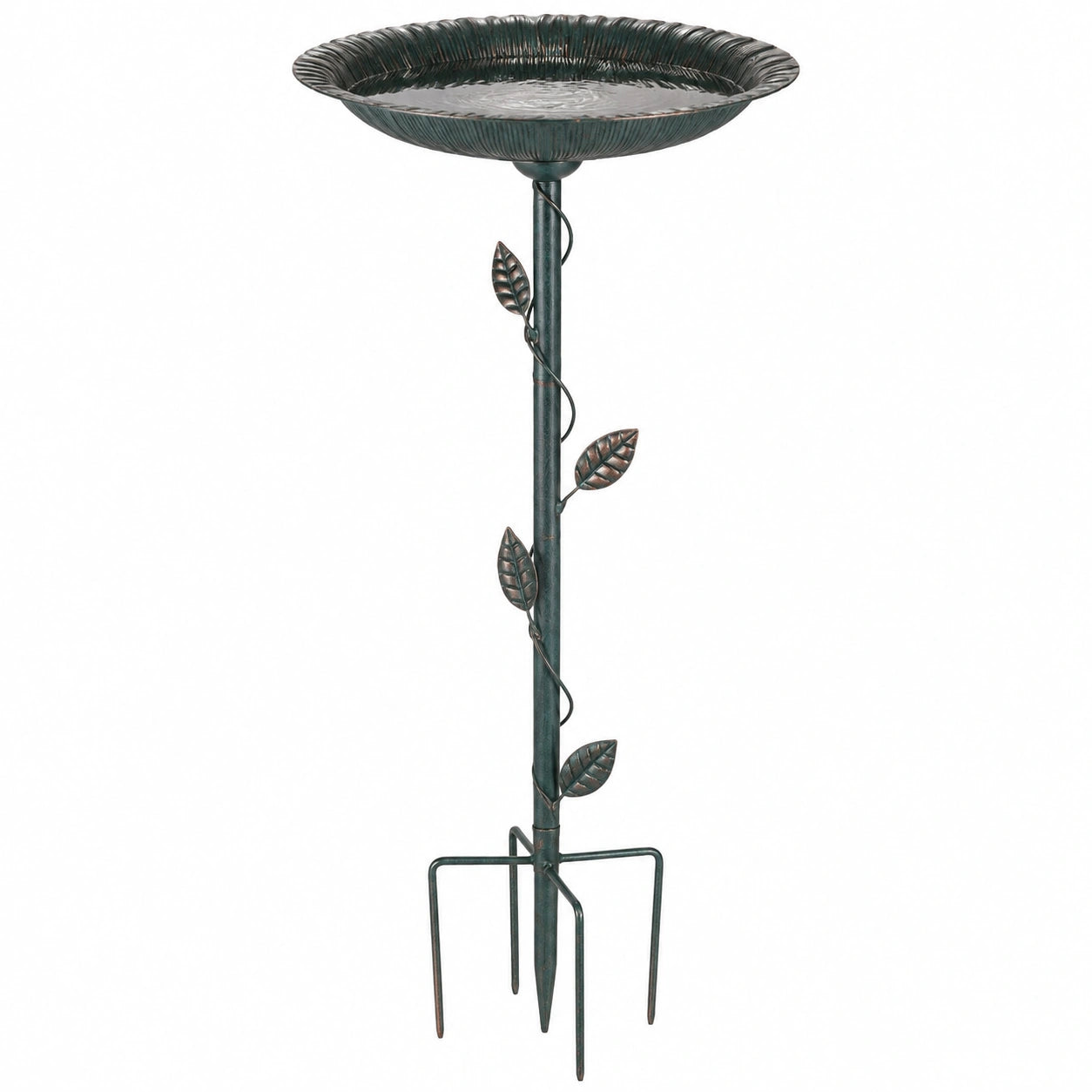 Bain d'oiseaux sur piquet Ø35 cm H100 cm en métal vert style feuillage