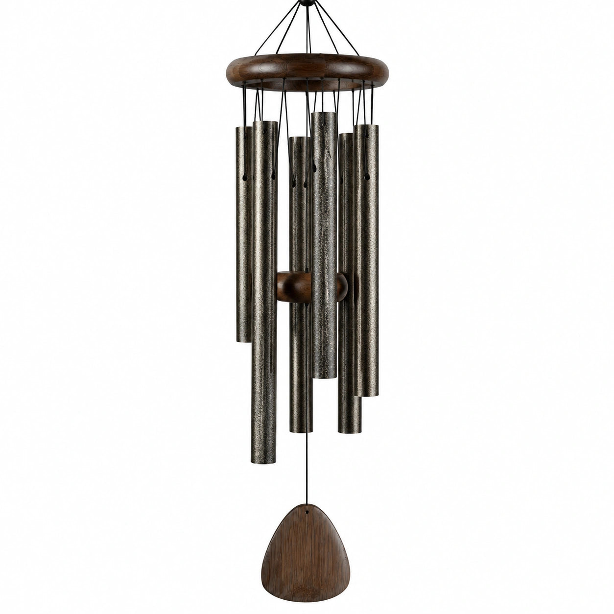 Carillon éolien 90 cm en métal et bois brun style rustique pour intérieur extérieur