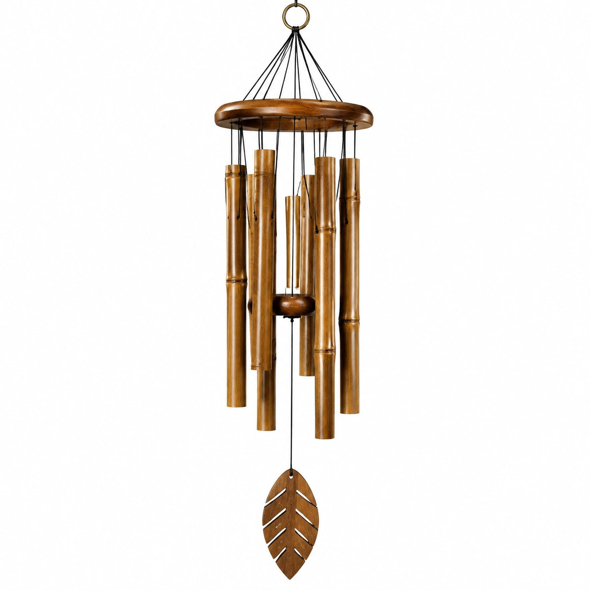 Carillon éolien 90 cm en bambou marron à suspendre style naturel