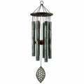 Carillon éolien 95 cm en métal vert patiné avec battant en bois style nature pour jardin