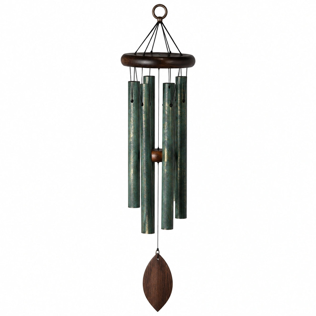 Carillon à vent 90 cm en métal vert et bois décoratif suspendu