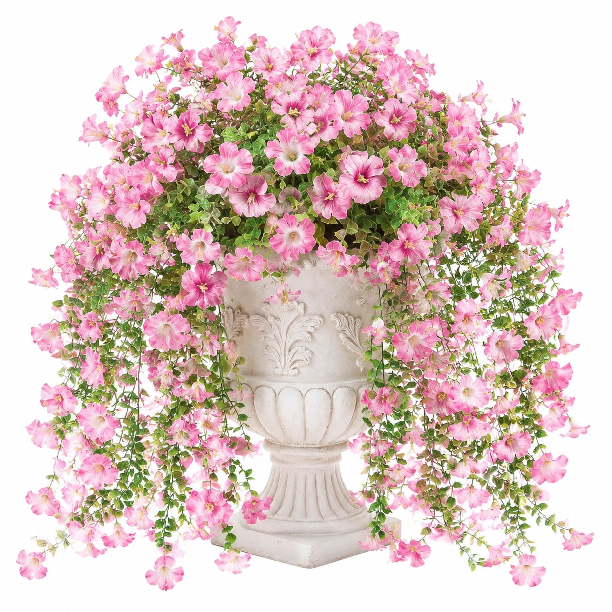 Plante fleurie artificielle en pot 100 cm rose vert feuillage retombant décoratif