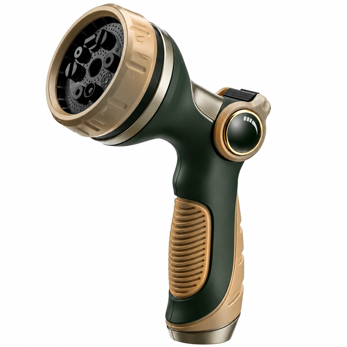 Pistolet d'arrosage 20 cm en plastique vert et beige à tête rotative multifonction
