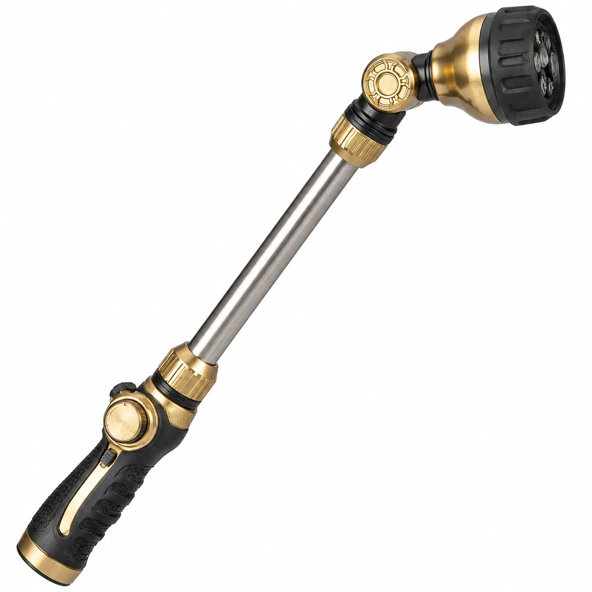 Pistolet d'arrosage 75 cm en métal noir et doré à tête orientable pour jardin