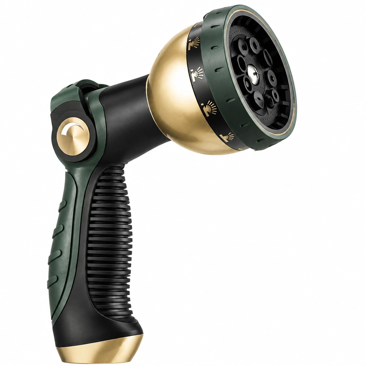 Pistolet d'arrosage 20 cm en plastique vert noir doré à jet réglable
