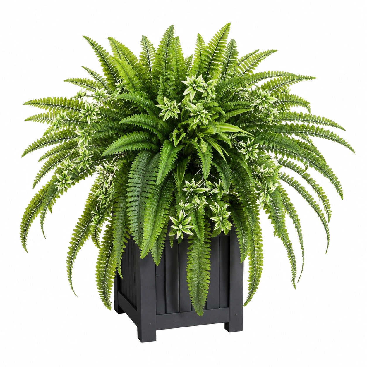 Plante verte artificielle fougère 105 cm en plastique vert/noir décorative en pot
